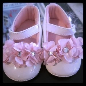 3-9 Months Baby Soft Sole Pink Flower Rhinestones